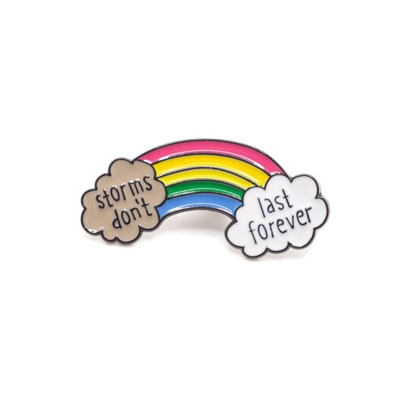 Metal & Enamel "Storm's Don't Last Forever" Rainbow Lapel Pin (New) - Picture 3 of 3